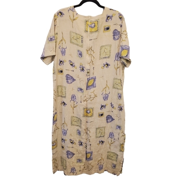 Onque XL 100% Linen Multiple Pattern Yellow Maxi Dress - Picture 2 of 7